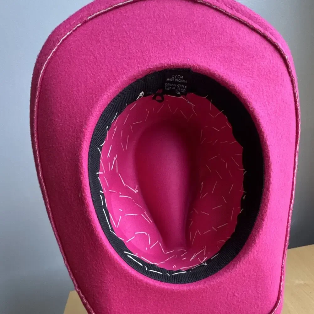 Pink Women's Cowboy Hat Rhinestone Accents Felt Polyester 57 cm Solid